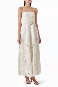 HEMANT & NANDITA Buckle Belt Runa Jumpsuit in off white - women's pants - detail view
