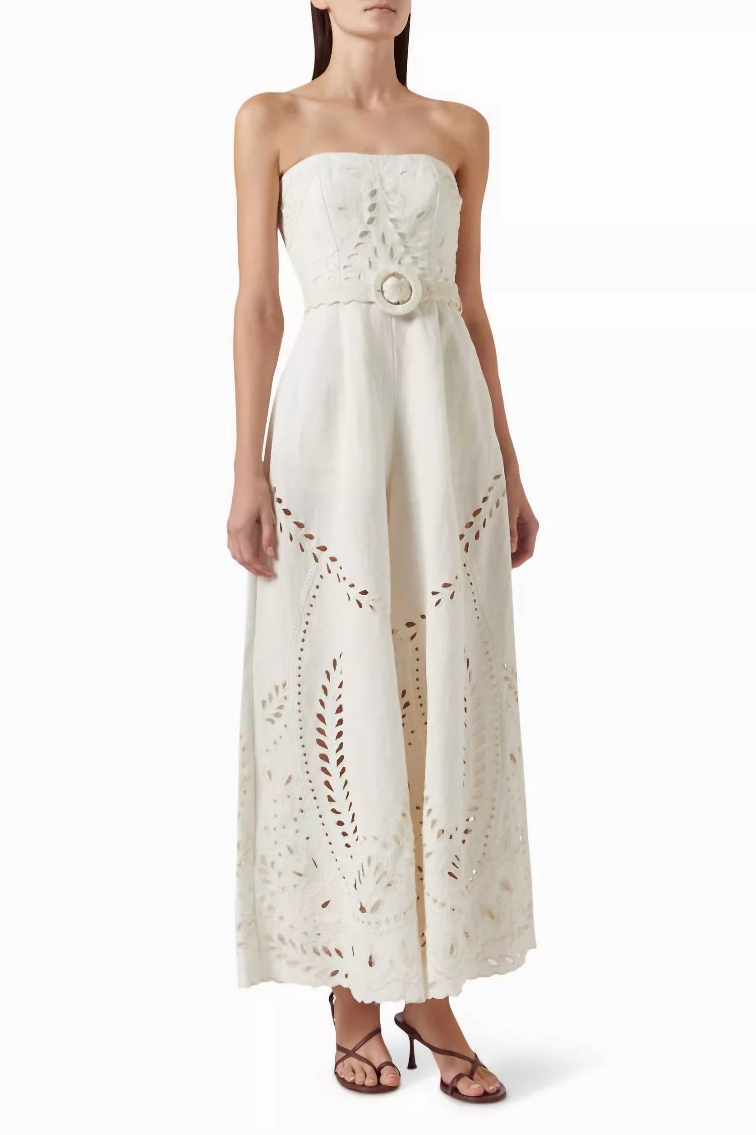 HEMANT & NANDITA Buckle Belt Runa Jumpsuit in off white - women's pants - detail view