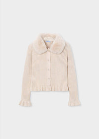 Mayoral - Girl's Ribbed Knit Cardigan With Faux Fur Collar