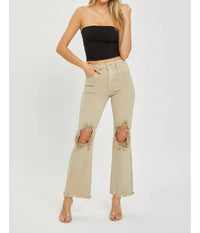 Risen - High Rise Knee Distressed Straight Jeans