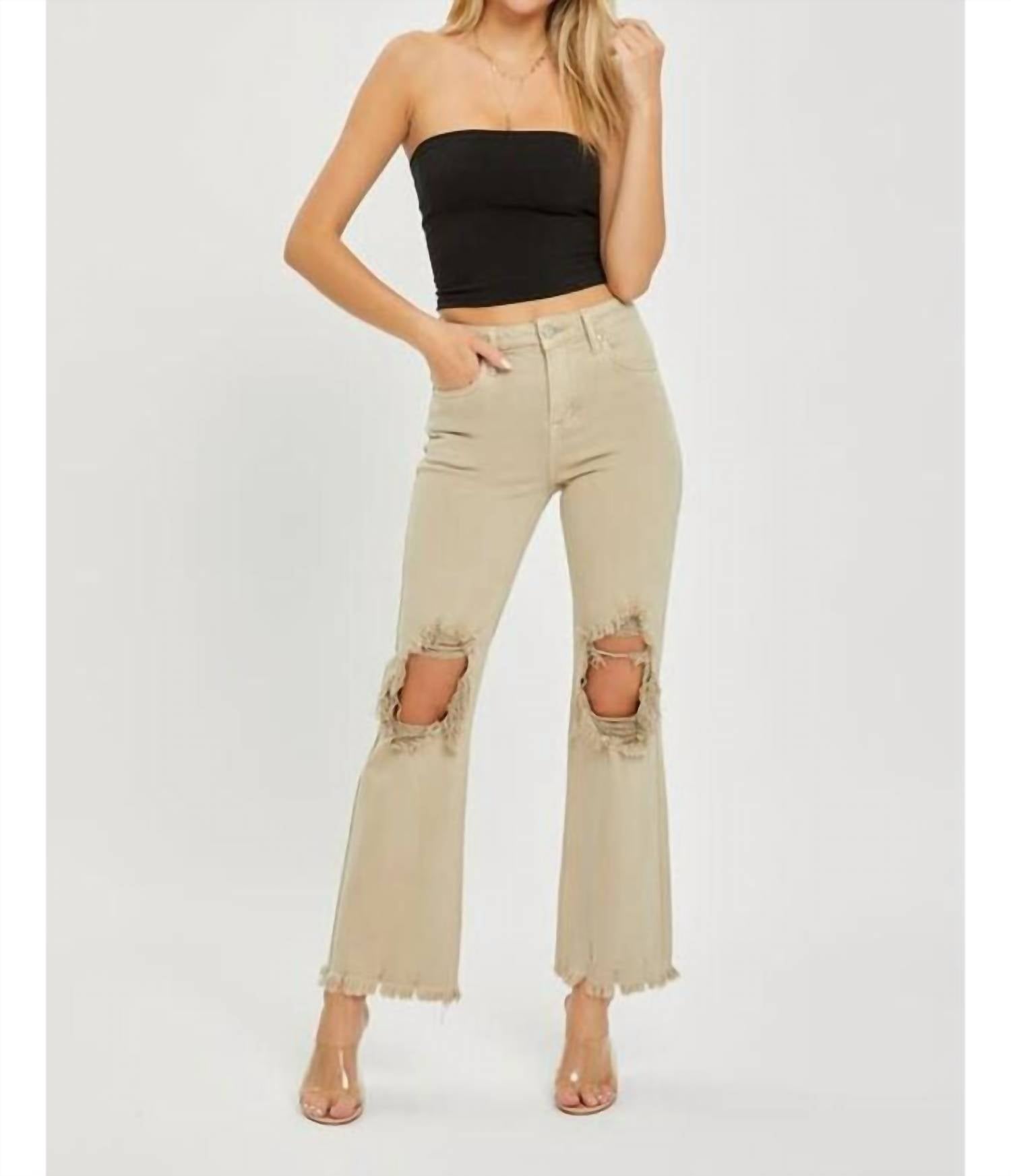 Risen - High Rise Knee Distressed Straight Jeans