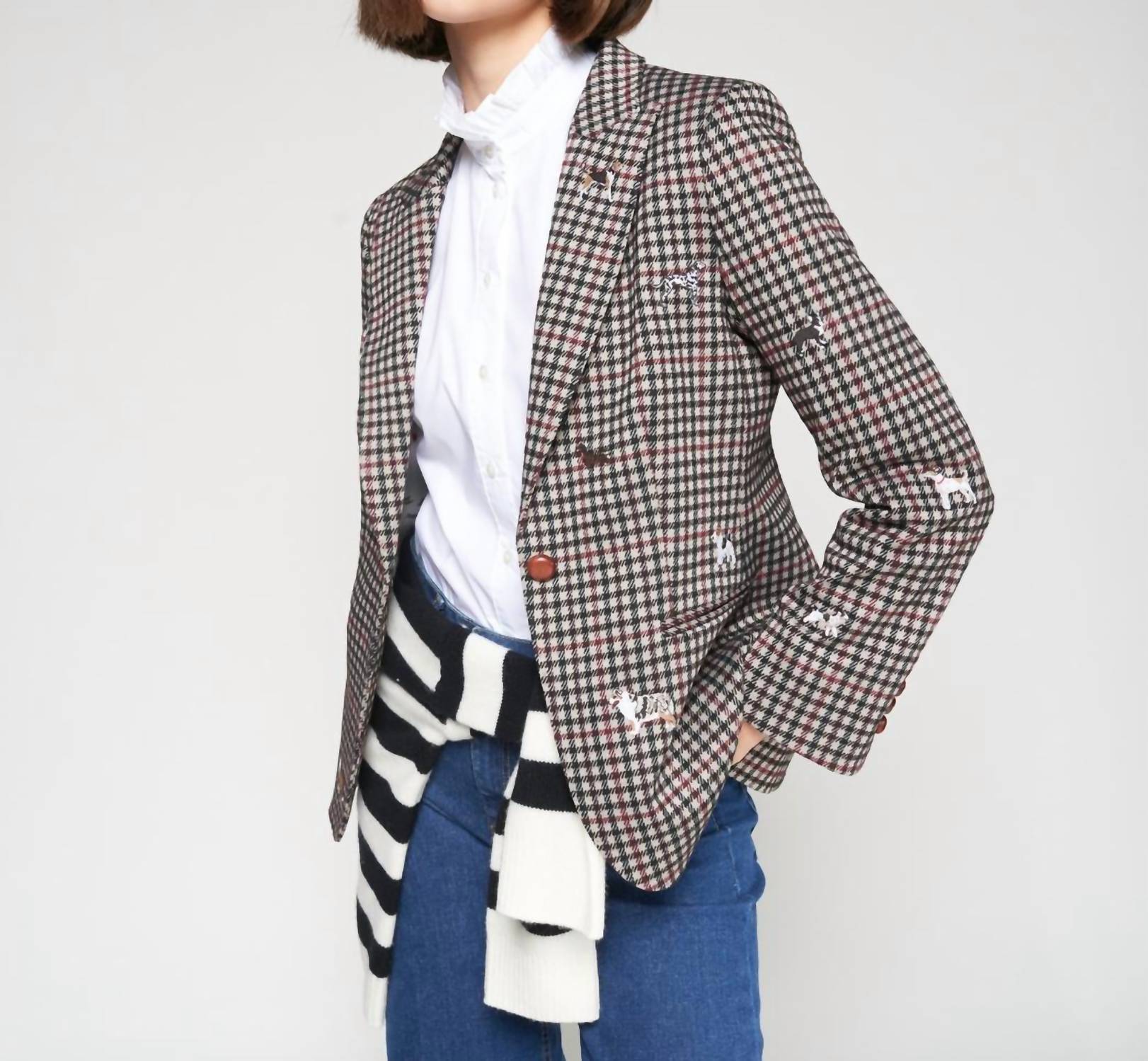 Vilagallo - Heather Plaid Jacket With Embroidery