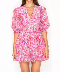Meet Me In Santorini - Short Sleeves Mini Dress