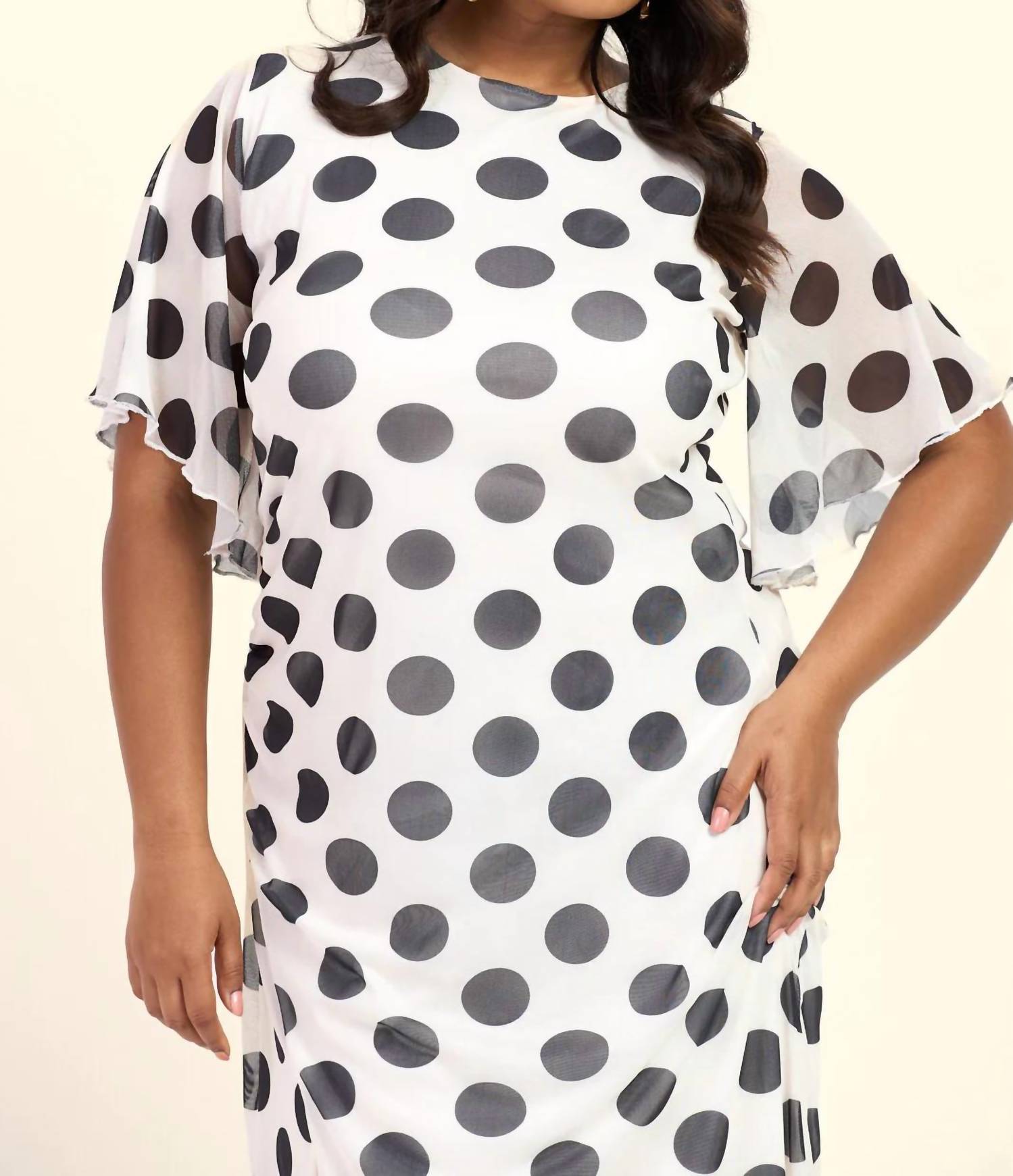 Fashion Szn Curve - Large Polka Dot Ruched Side Maxi Dress - Plus