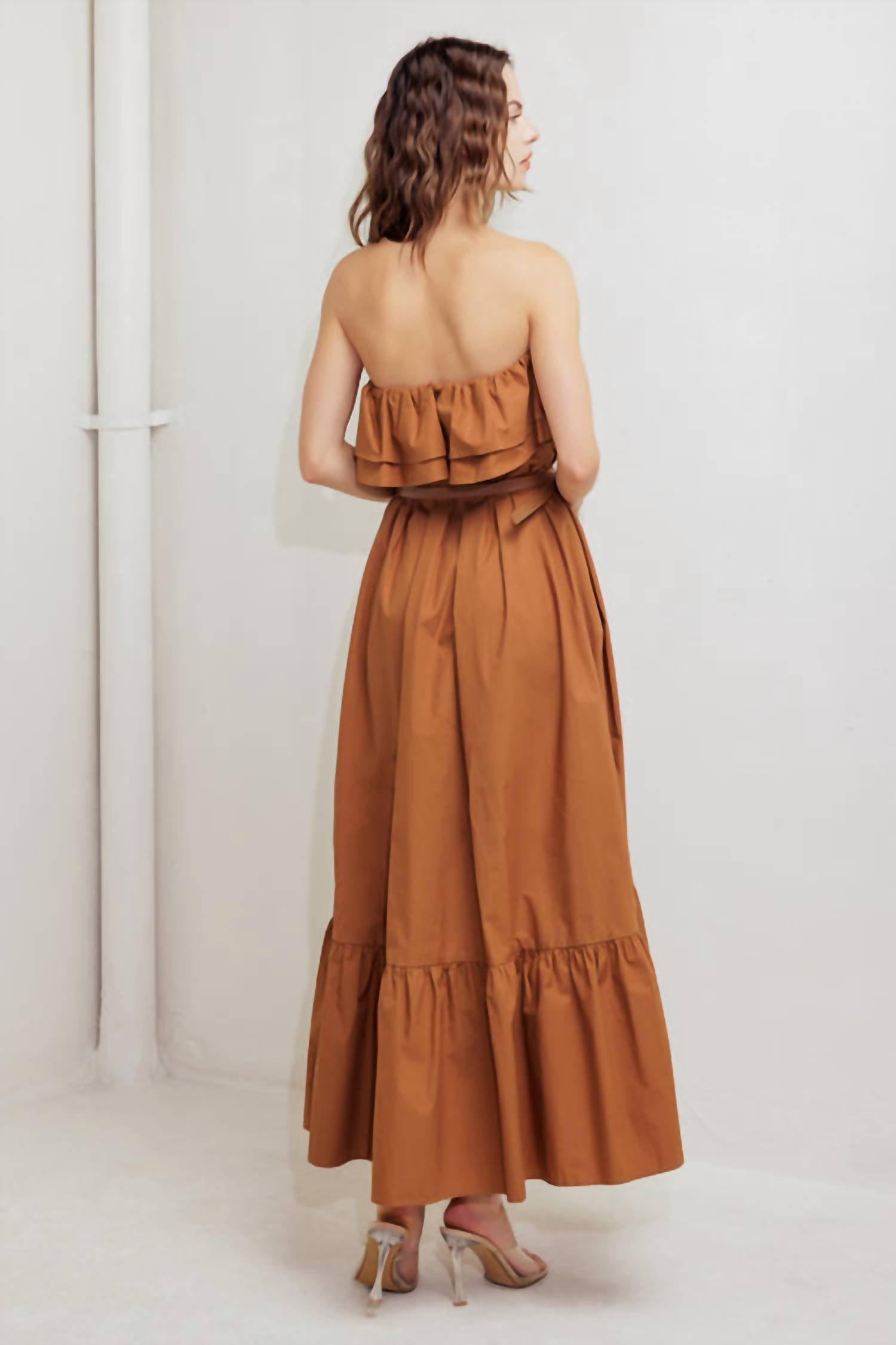 Flying Tomato - Strapless Milk And Honey Woven Midi Dress