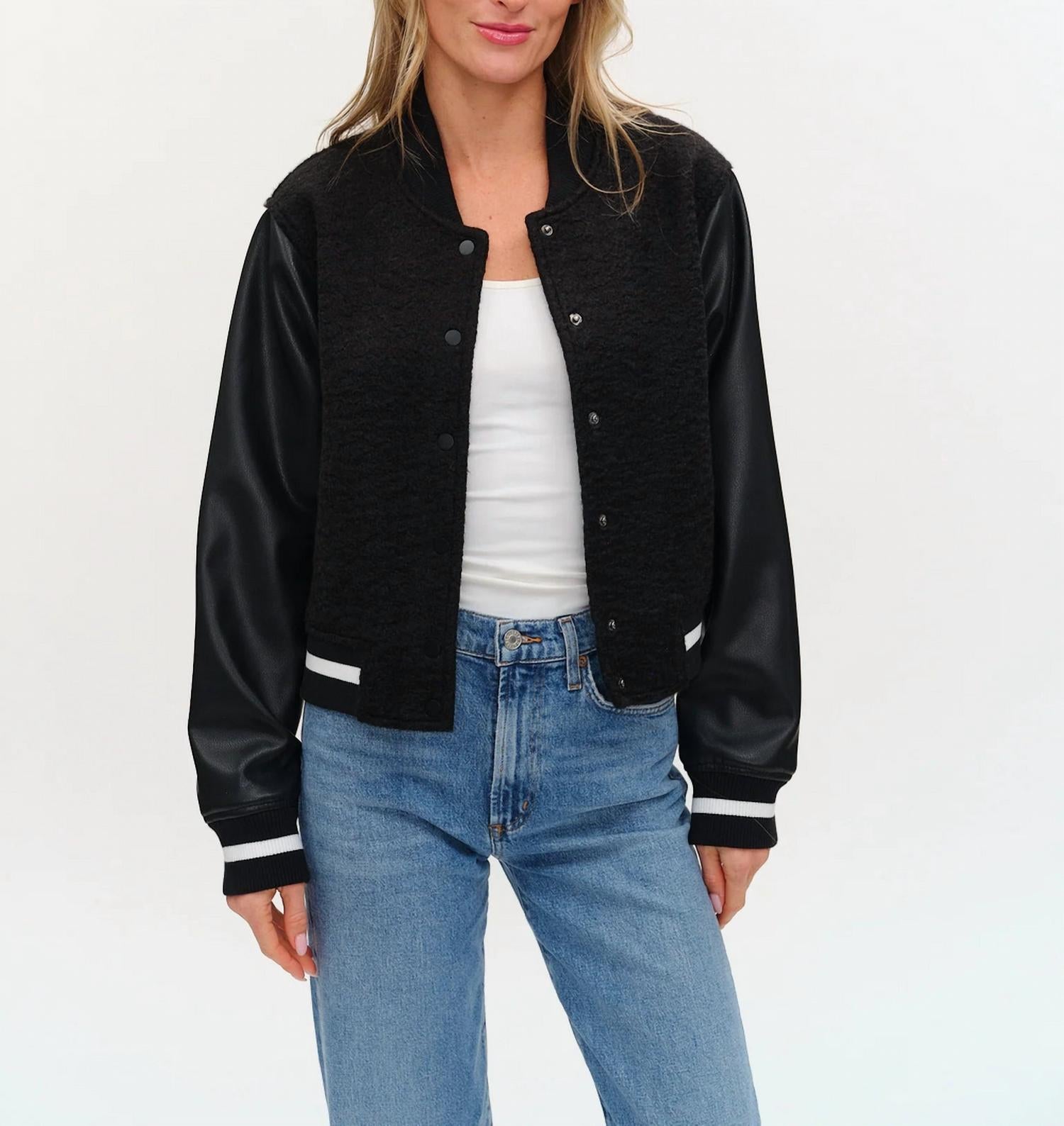 SIX/FIFTY York Shearling Jacket in black - women's jacket