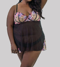 Oh La La Cheri - Nadia Embroidered Babydoll Nightwear - Plus