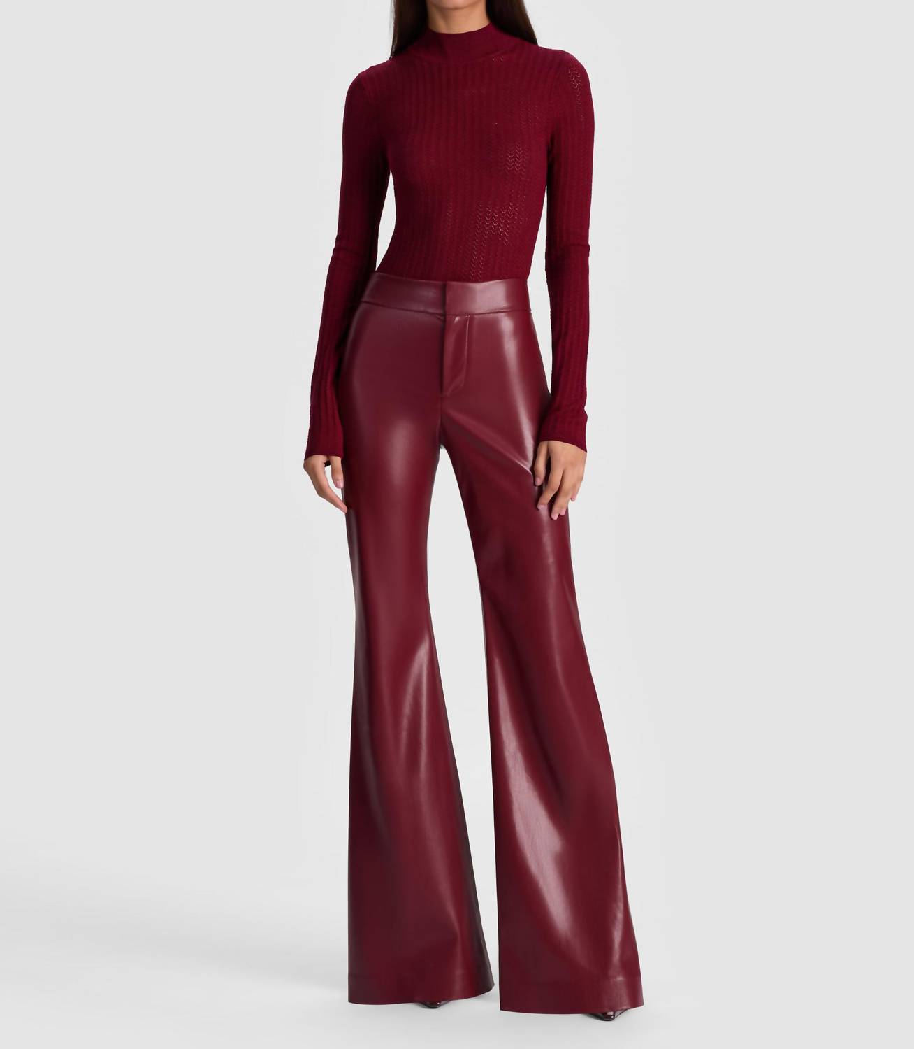 Alice + Olivia - Lanie Pointelle Long Sleeve Mock Neck Top