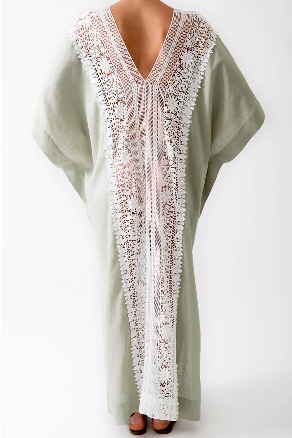 Miguelina - Brea Flower Lace Trim Caftan Maxi Dress
