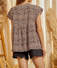 Andree By Unit - Geometric Babydoll Floral Embroidered Top
