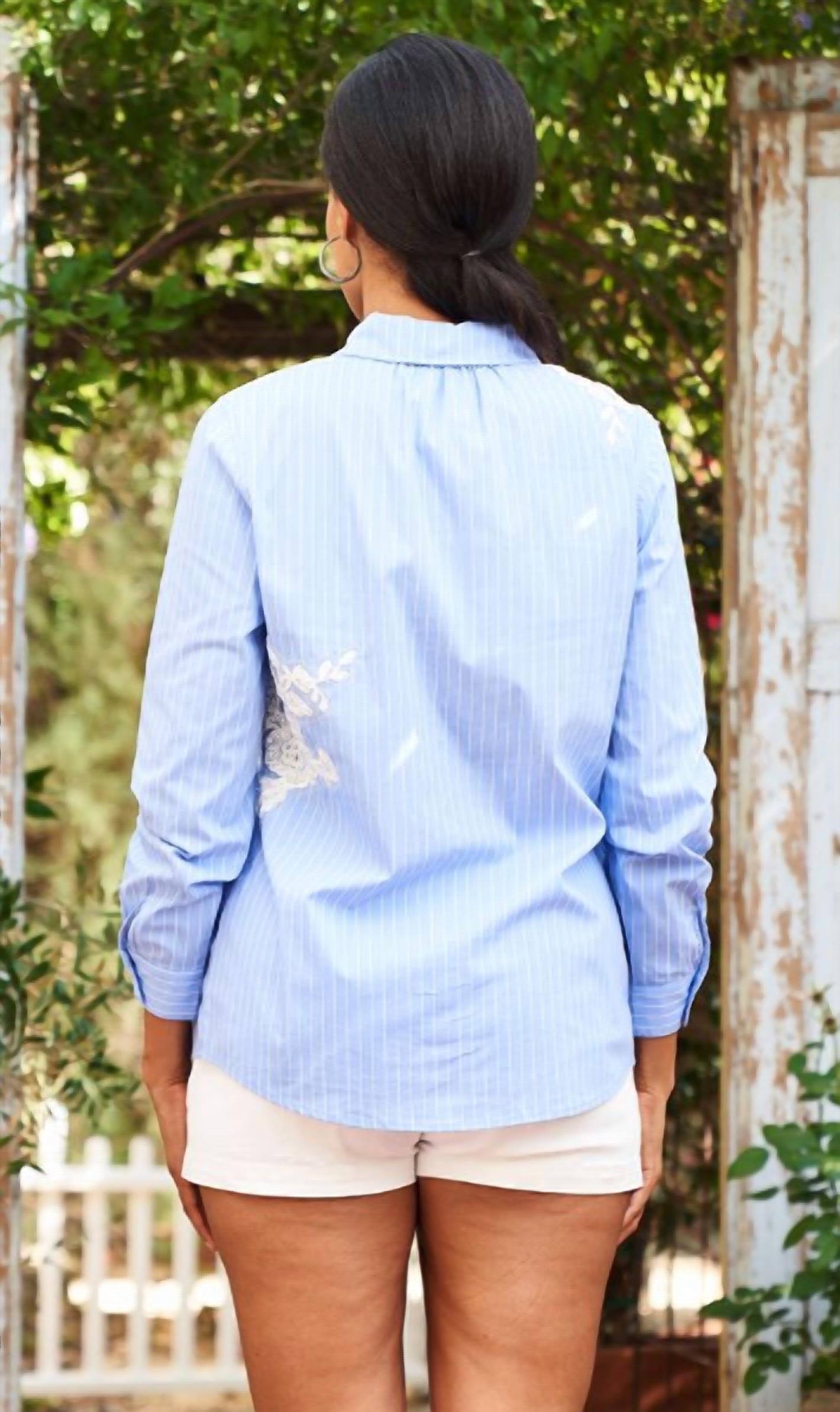 Paparazzi - Lace Applique Tripe Shirt