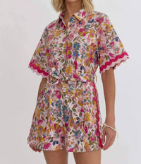 entro Floral Ric Rac Trim Romper in pink - women's pants