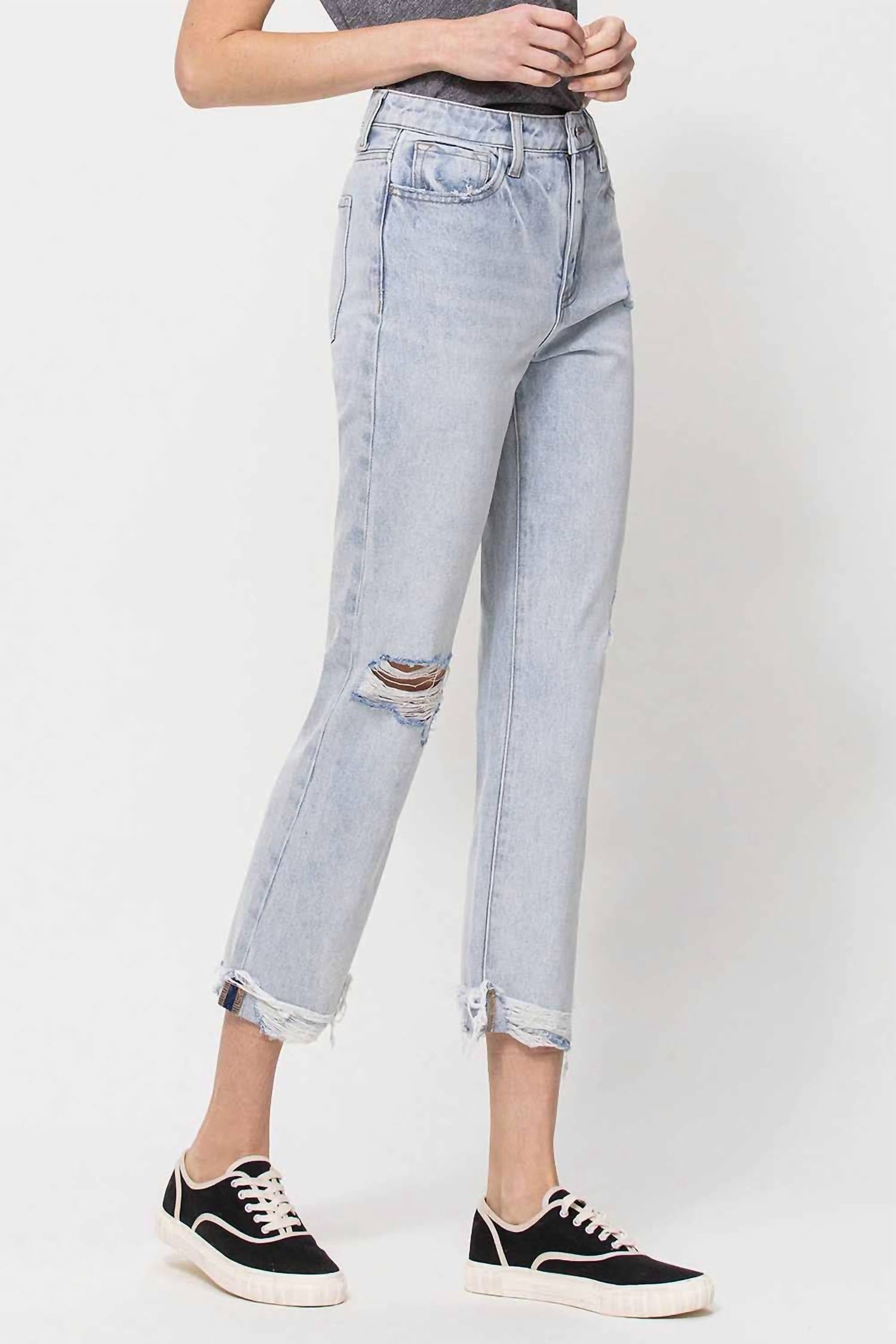 Vervet By Flying Monkey - Super High Relaxed Cuffed Straight Leg Jeans