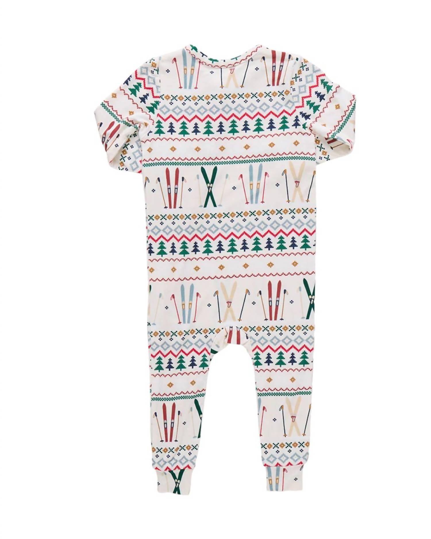 PINK CHICKEN Kid's Bamboo Romper in chicken ski fair isle - kids' item - detail view