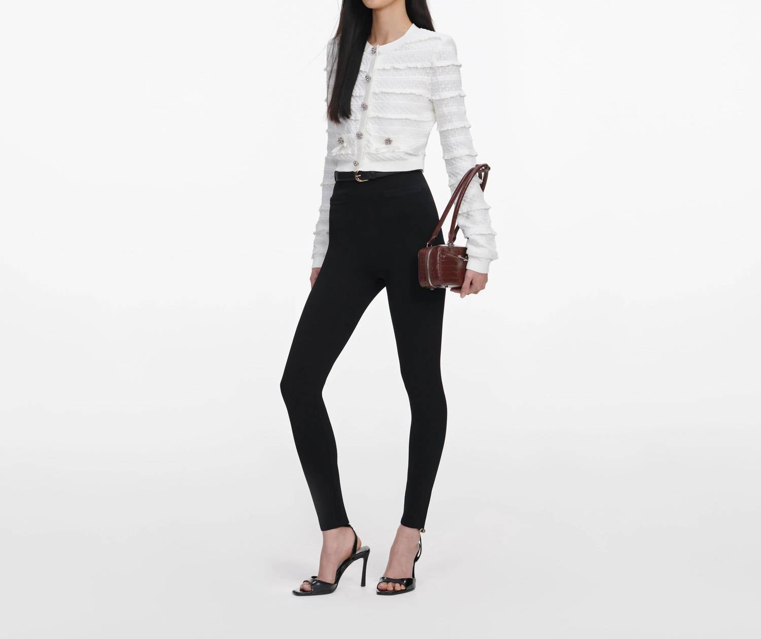 Self-Portrait - Pointelle Diamante Cardigan