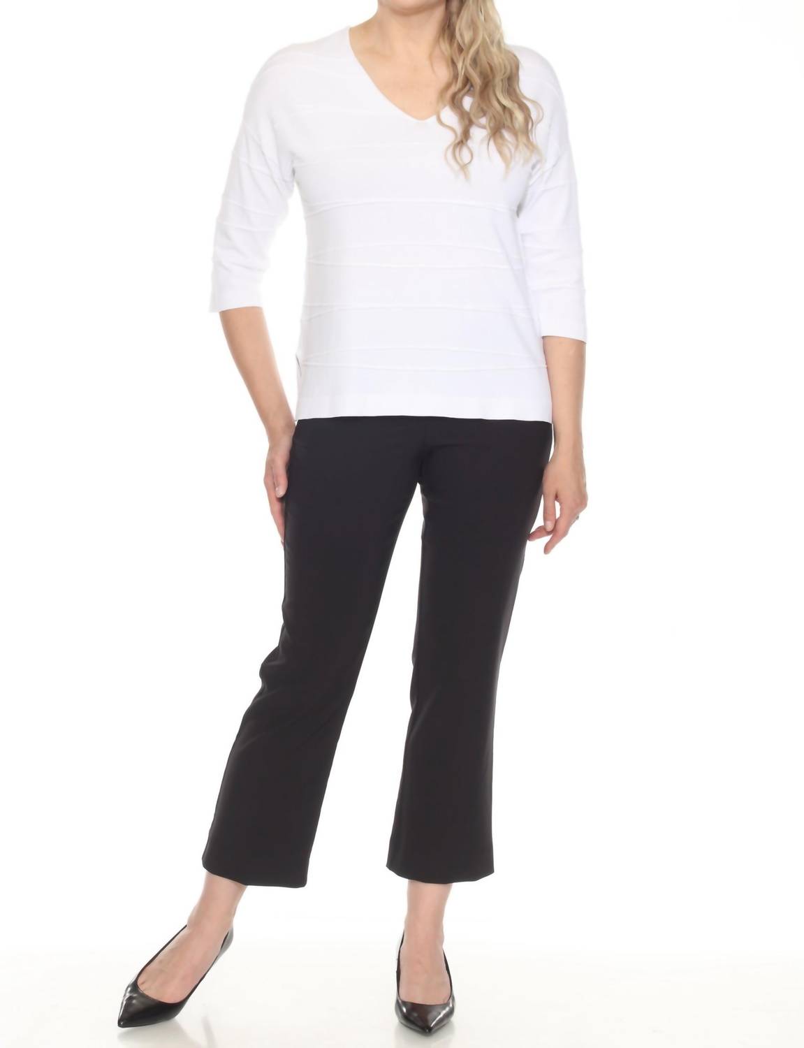 Joseph Ribkoff - Textured Stripe V-neck 3/4 Sleeve Knit Top