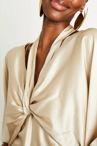 Beryll Ali Silk Wrap Top in latte - women's t-shirt - alternate view