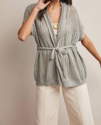 Forte Open Knit Belted Cardigan in seafoam - women's cardigan - detail view