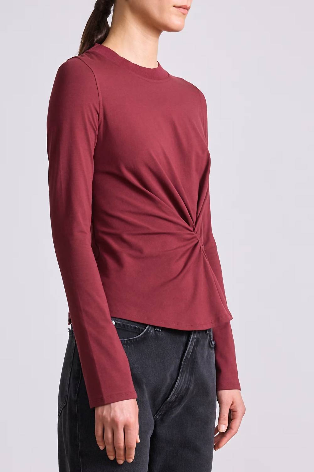 APIECE APART Twist Long Sleeve Volta Top in black cherry - women's long sleeve top - view 4