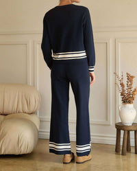 Skies Are Blue - Tori Long Sleeve Crew Neck With Stripe Hem Sweater & Knit Pants Set