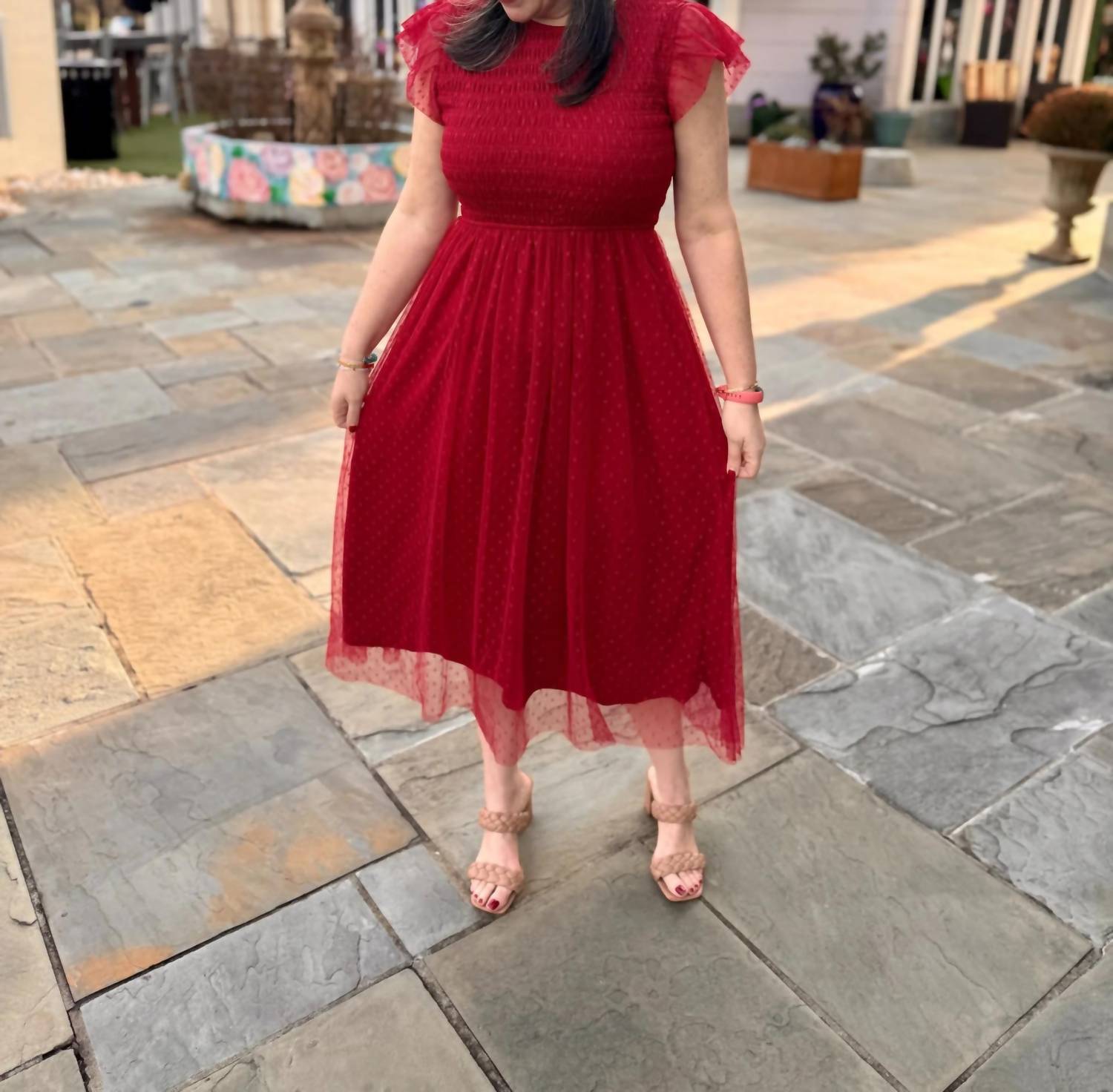 Blu Pepper - Polka Dot Chiffon Smocked Midi Dress