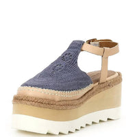 Free People Women's Morning Crochet Platform Wedge Espadrilles in mykonos blue - women's shoe - detail view