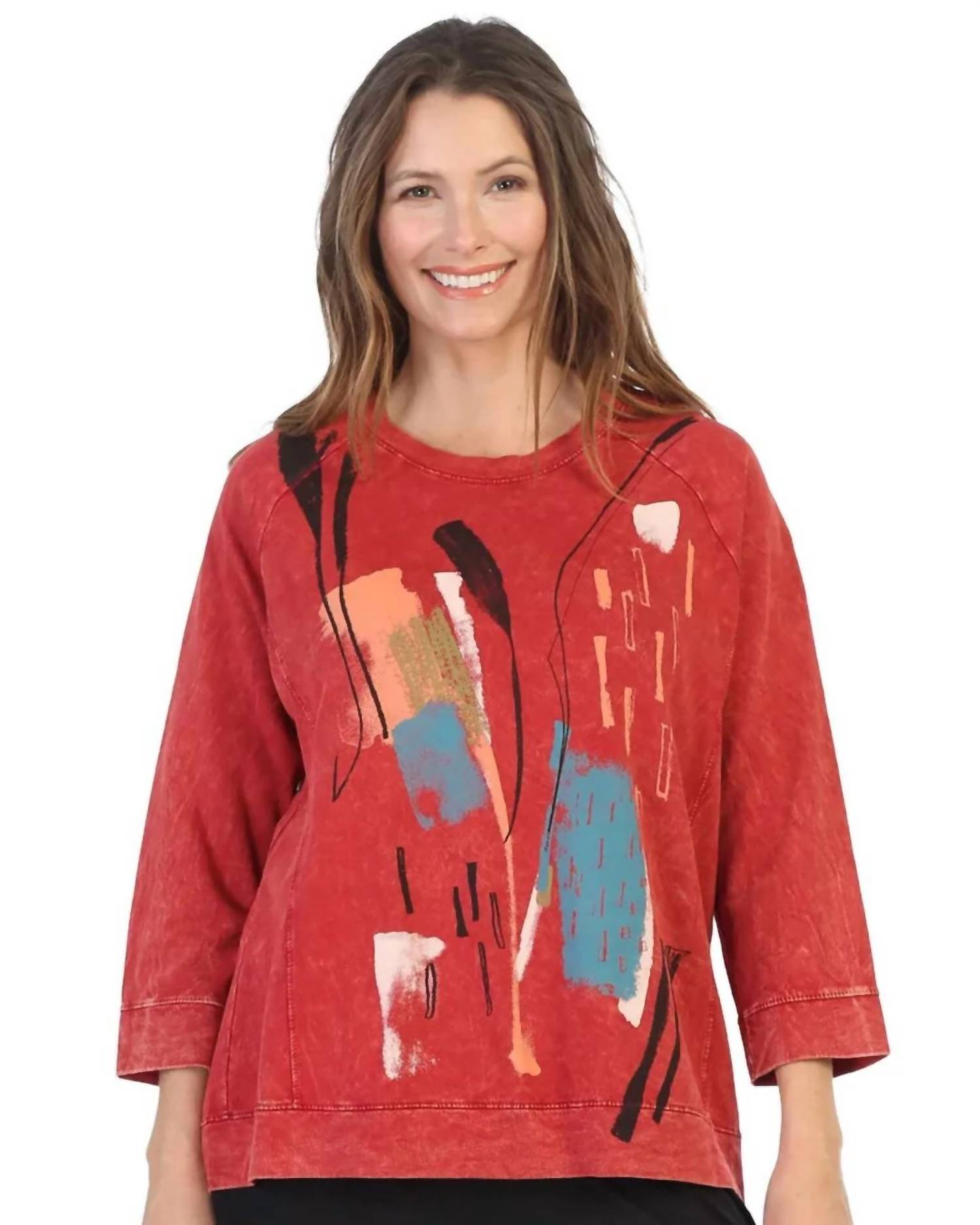 Jess & Jane - Brush Strokes Mineral Washed French Terry Cotton Top