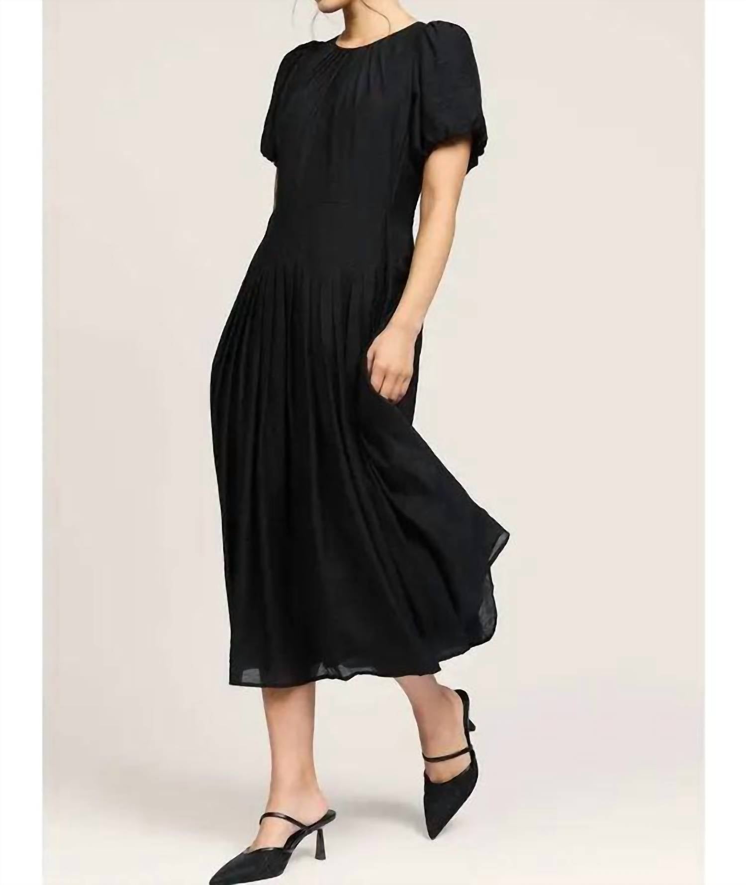 Current Air - Puff Sleeve Pleated Midi Dress