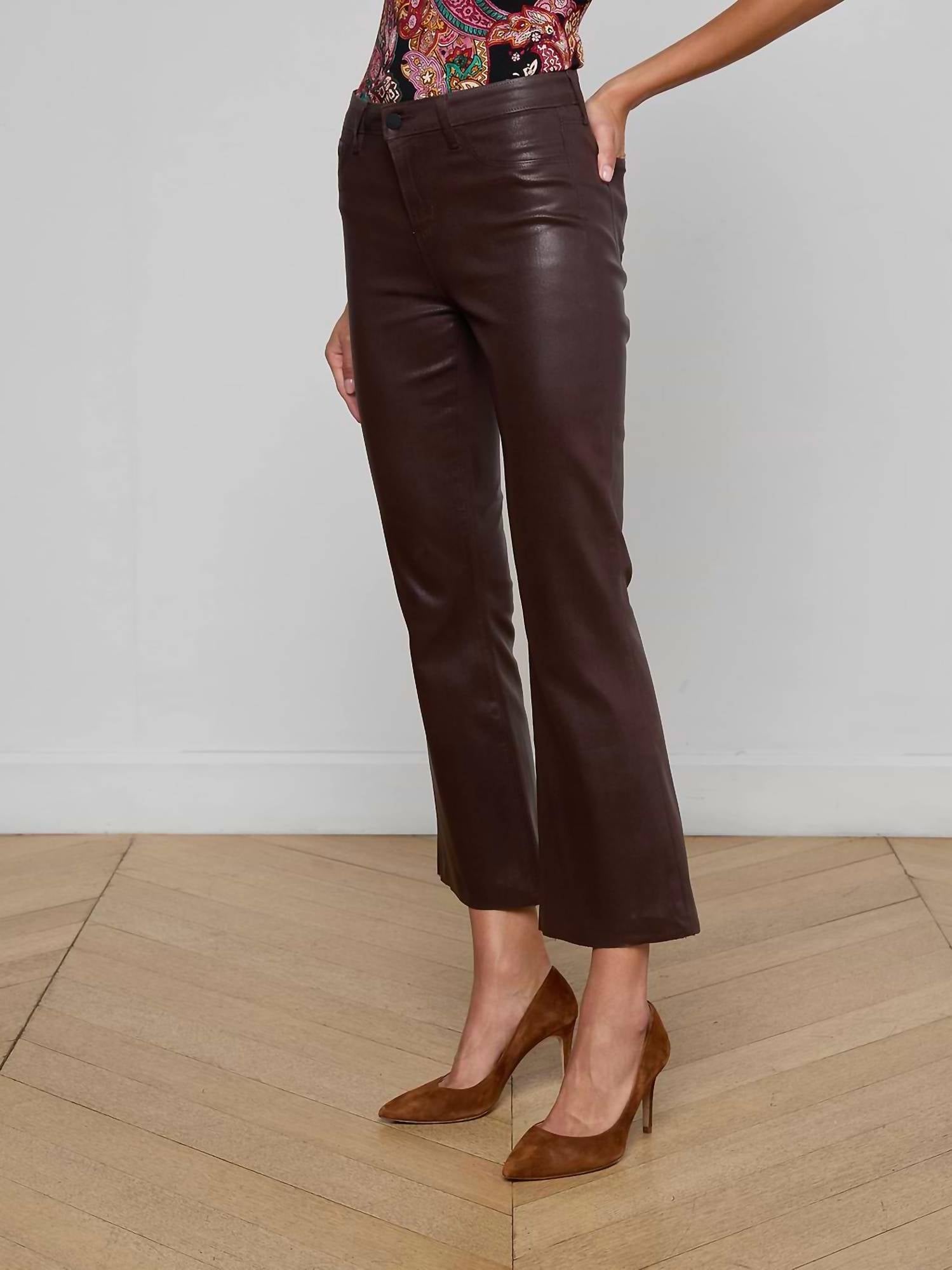 L'Agence Kendra Cropped Jeans in chocolate coated - women's pants - alternate view
