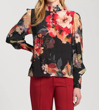 APNY Enchanted Garden Puff Sleeve Blouse in pattern - women's blouse
