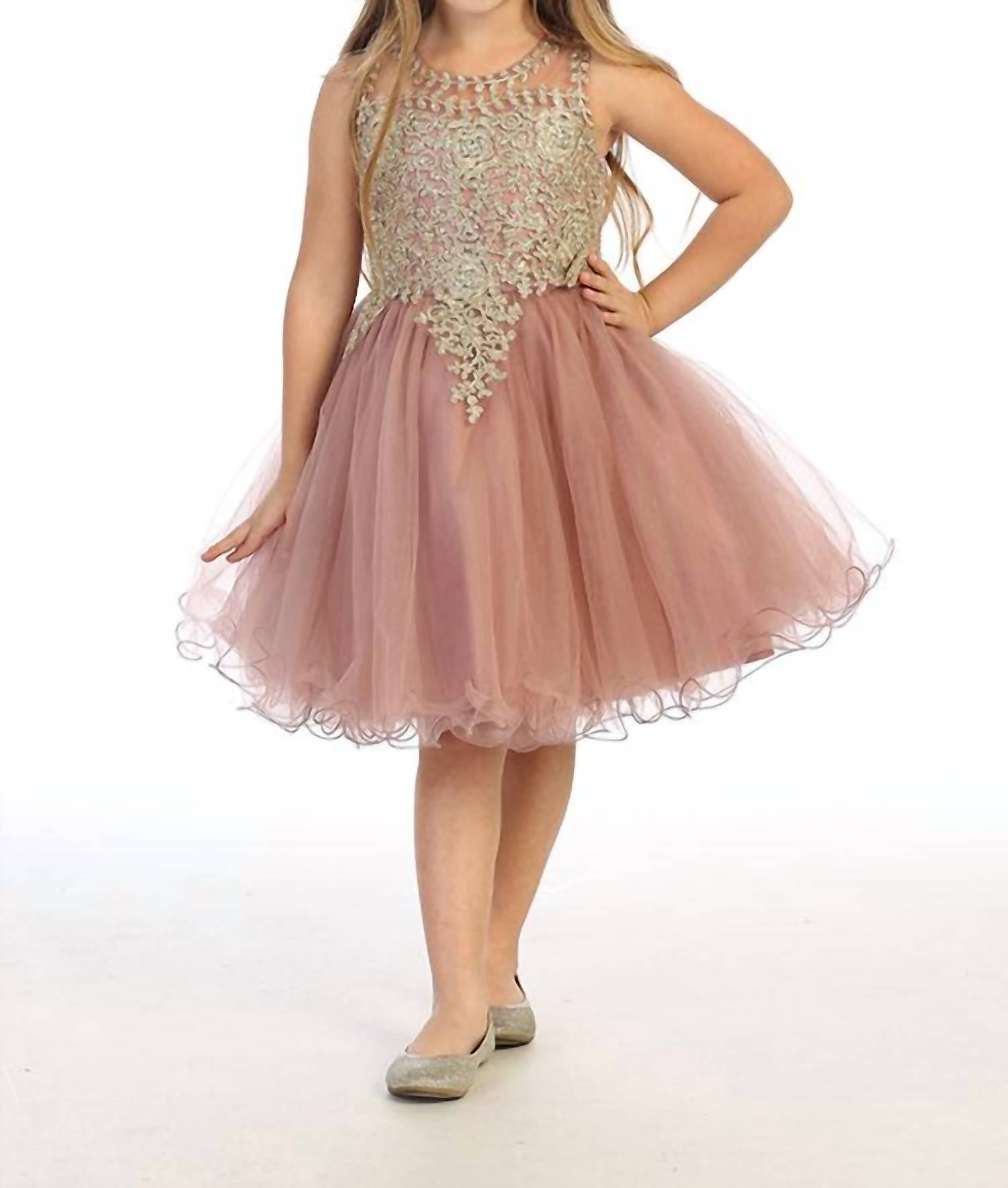Bijan Kids - Gold Dress With Iridescent Beading