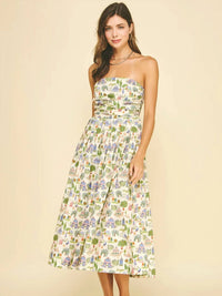 Pinch - Tropical Scenic Print Strapless Midi Dress