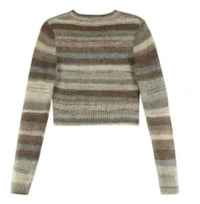 525 America Women's Cropped Stripe Zip Front Sweater in brown blue - women's sweater - detail view