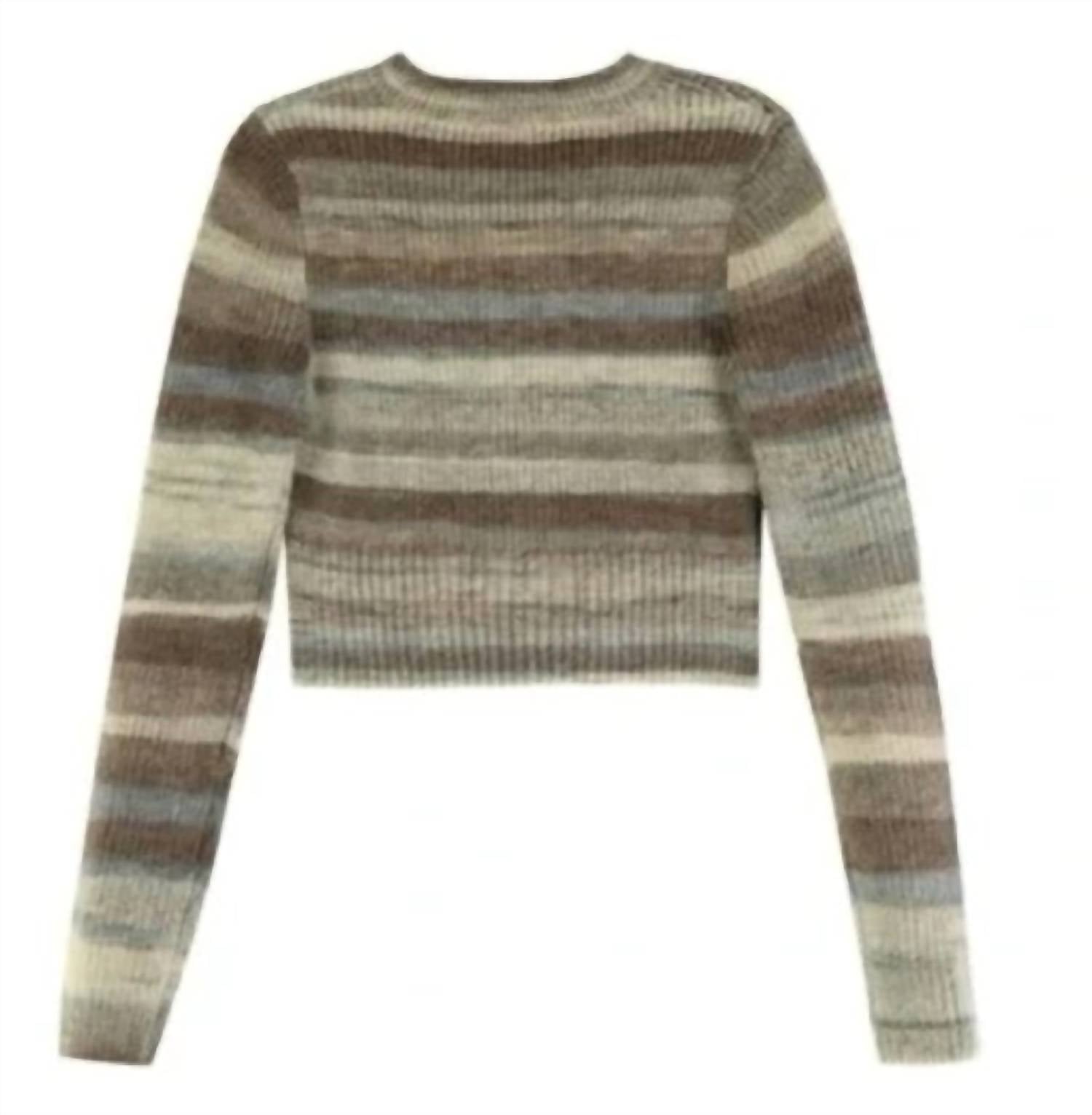 525 America Women's Cropped Stripe Zip Front Sweater in brown blue - women's sweater - detail view