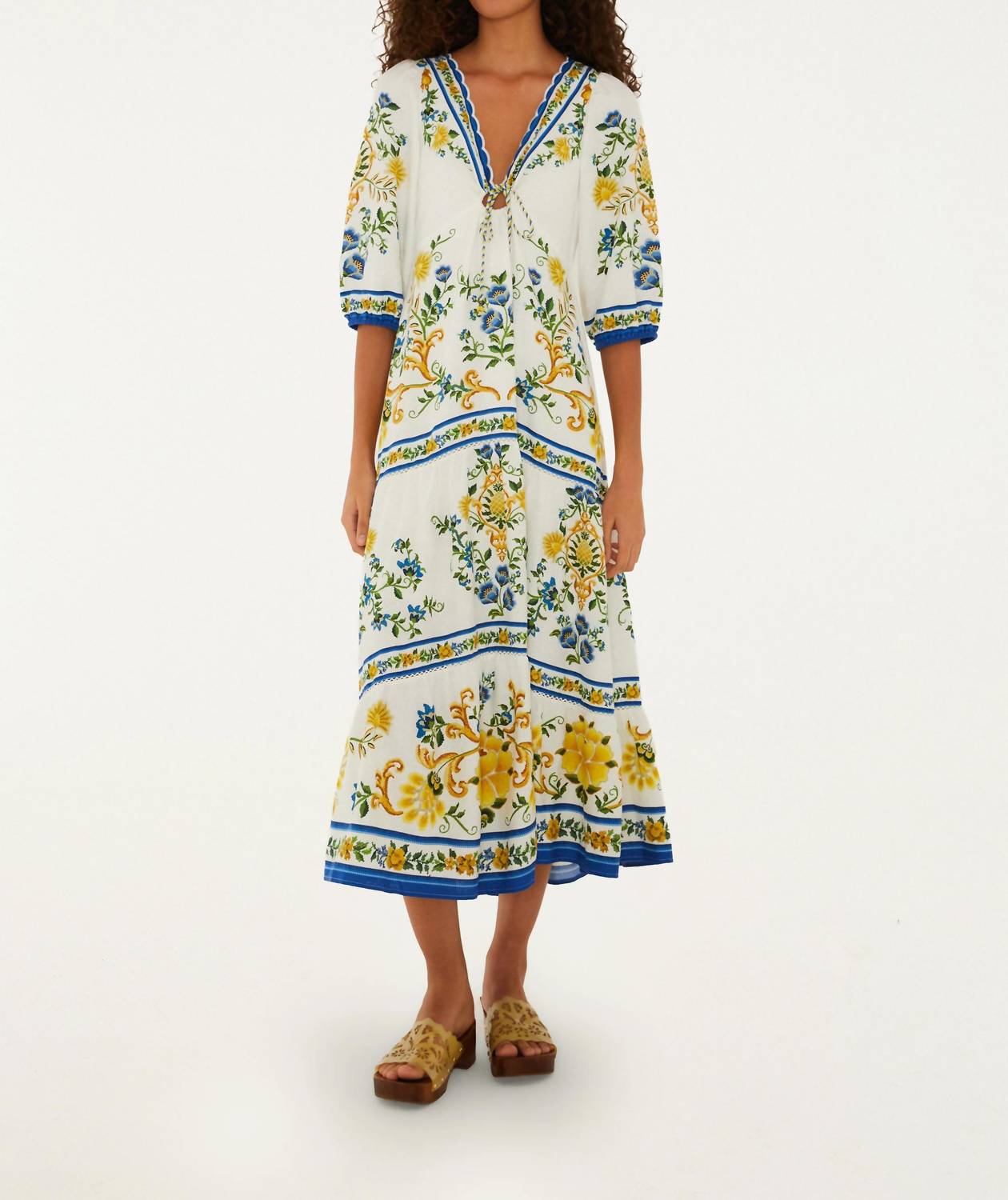 Farm Rio - Emily Floral Tapestry Drawstring Midi Dress