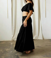 Blanco By Nature - Flowy Long Drawstring Maxi Skirt