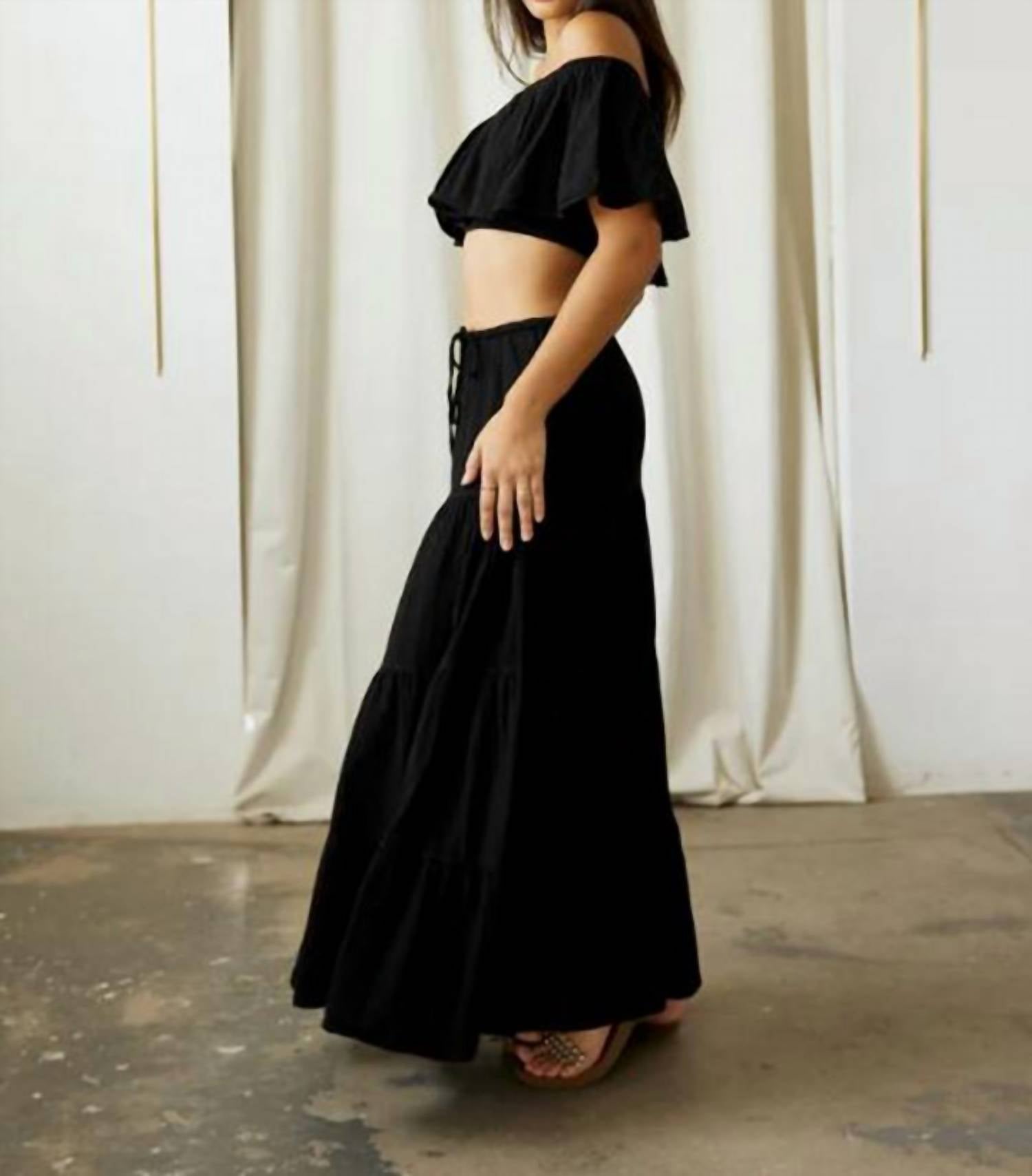 Blanco By Nature - Flowy Long Drawstring Maxi Skirt