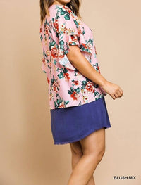 Umgee - Floral Ruffle Sleeve Blouse - Plus