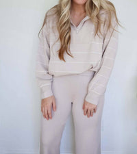 Rae Mode - Victoria Stripe Quarter Zip Top & Piping Straight Leg Pant Set