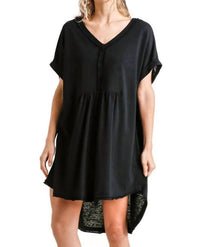 Umgee - Folded Sleeve Frayed Edge Mini Dress