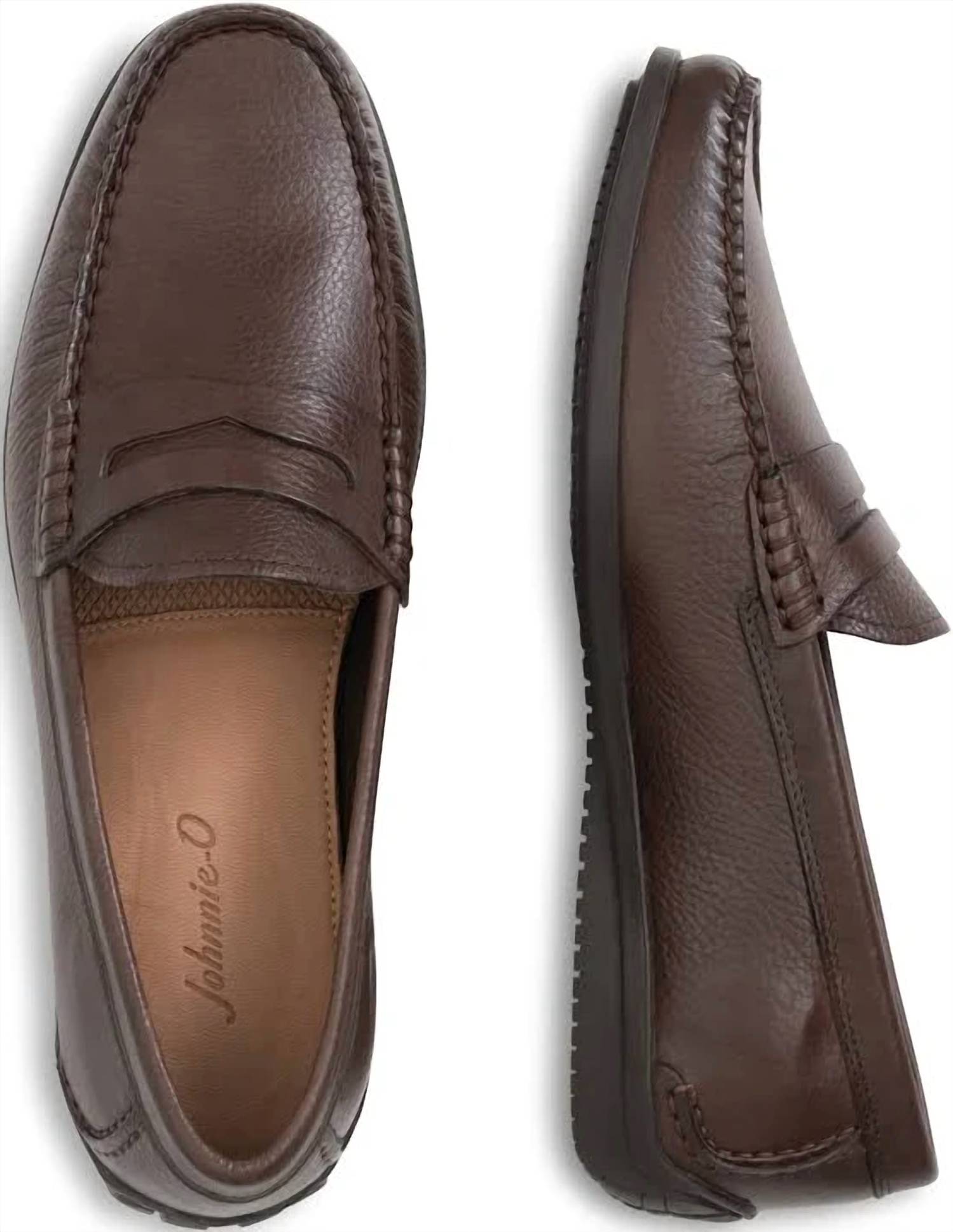 JOHNNIE-O Men's Baja Penny Loafer in chocolate - men's loafer - detail view