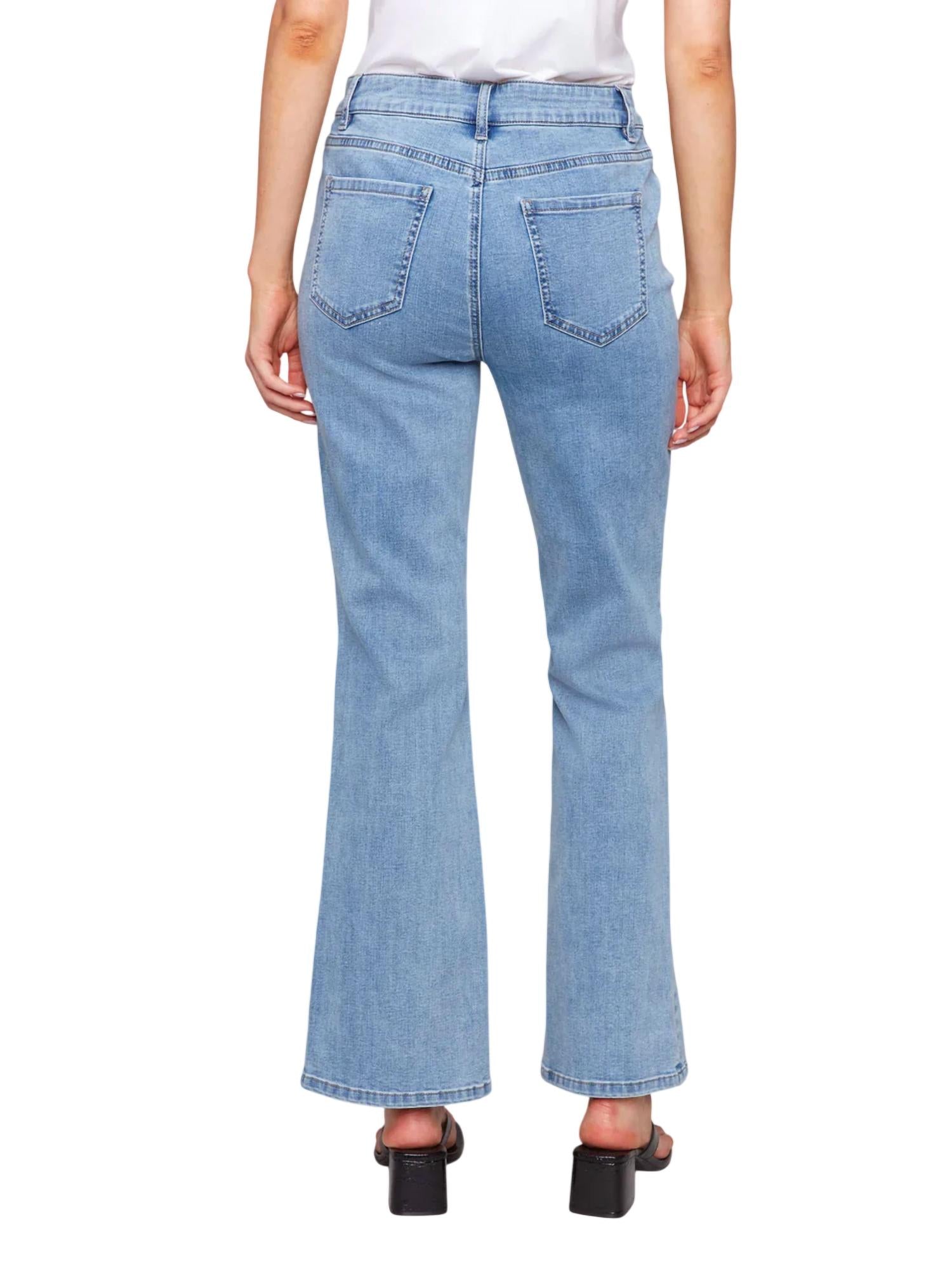Charlie B - Front Slit Floral Embroidered Bootcut Jean
