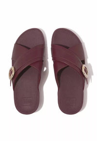 Fitflop - Women's Lulu Crystal-buckle Leather Cross Slides
