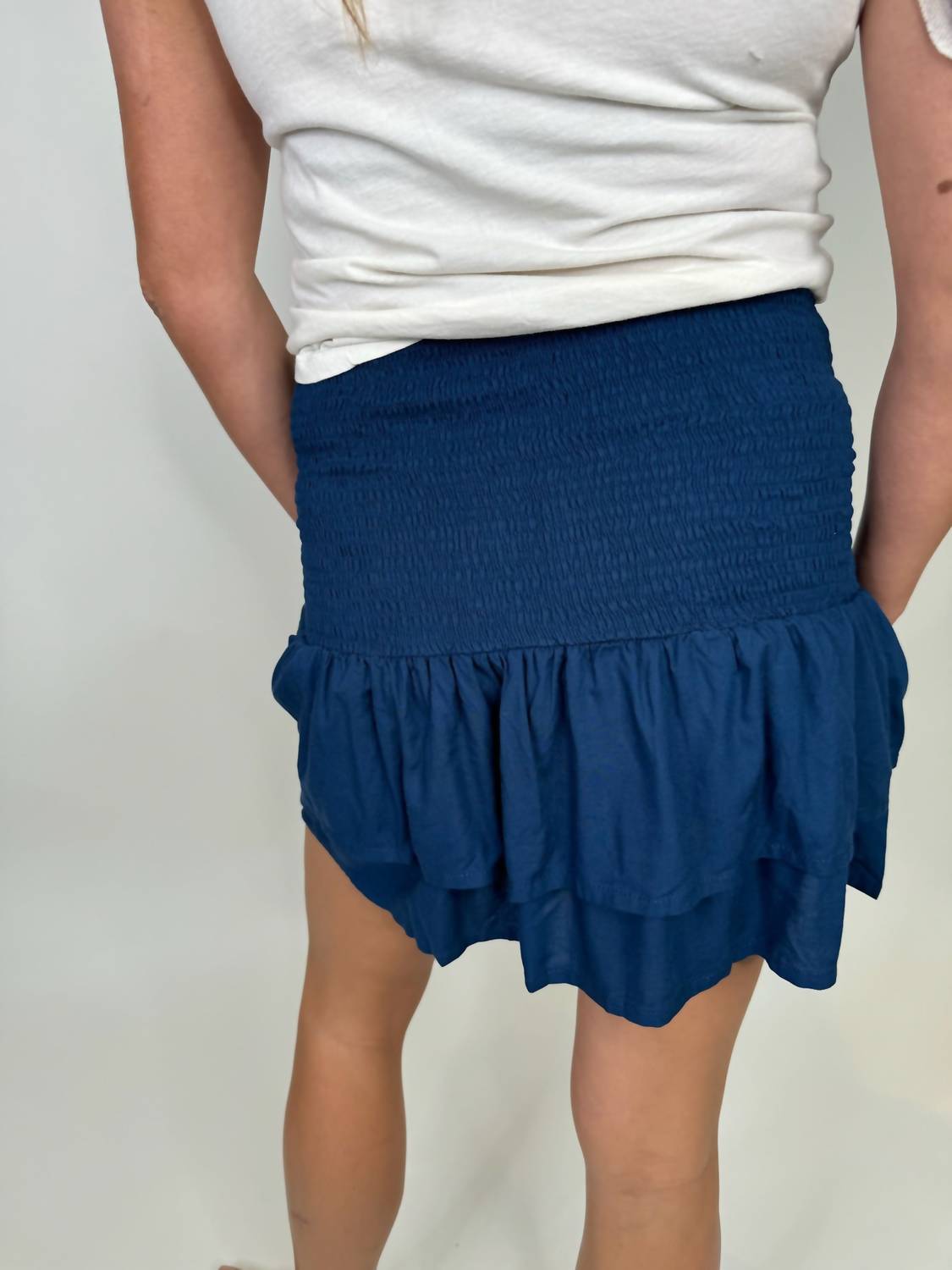 Romi The Brand Tie Short Skirt in navy - women's skirt - detail view