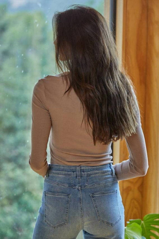 By Together - Knit Ribbed Long Sleeve Mock Neck Top