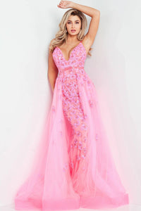 Jovani - Embellished Plunging Neck Gown