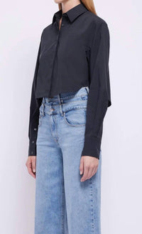 SIMKHAI Renata Cropped Shirt in black - women's shirt - detail view