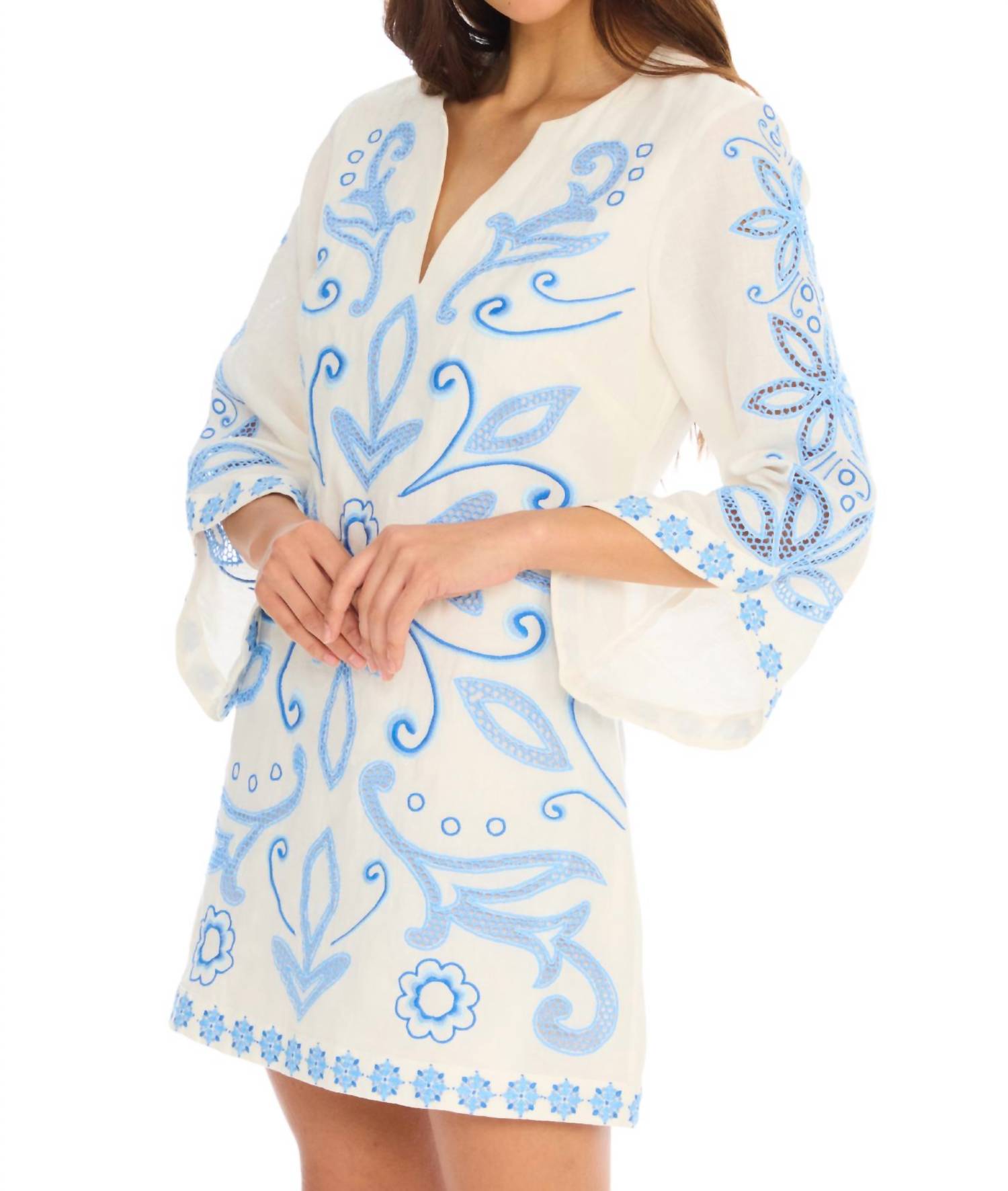 ALLISON NEW YORK EMBROIDERED ALINA DRESS in blue white - women's dress - view 4