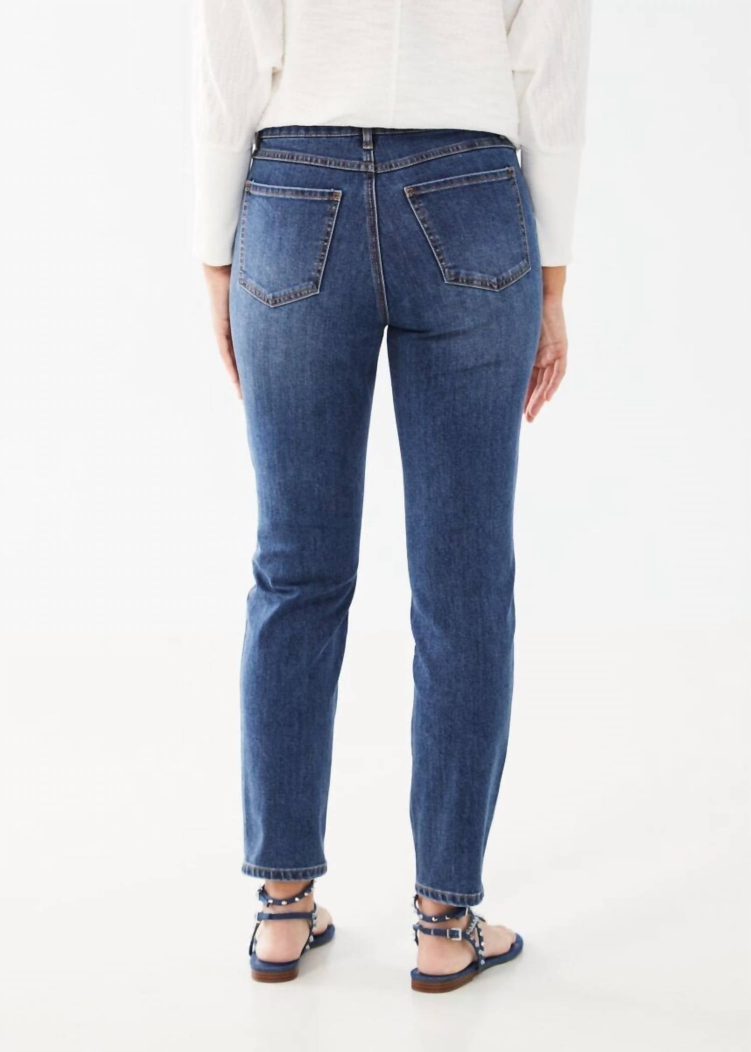 FDJ Olivia Embroidered Pastel Palm Trees Pencil Ankle Denim Jeans in medium wash - women's jeans - alternate view