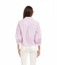 Karen Kane - Stripe Blouson Sleeve Embellished Tie-Front Top